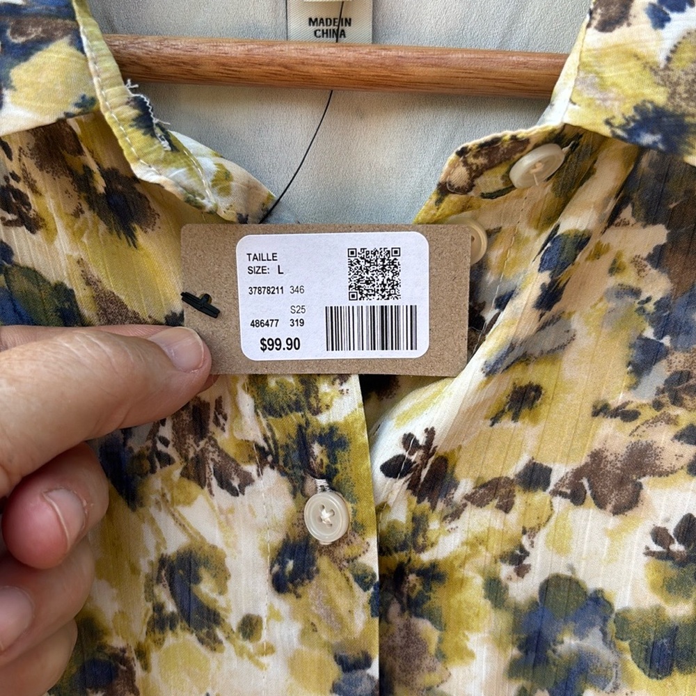 RW&Co Short Sleeved Button Down Chiffon Dress Floral Dress with Belt Sz L - Picture 7 of 11